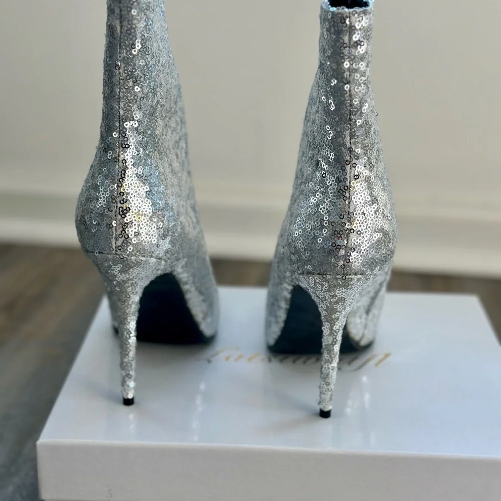 Women’s Sequins Stiletto Pointed Ankle Boots New in Box US 8 - Picture 4 of 14